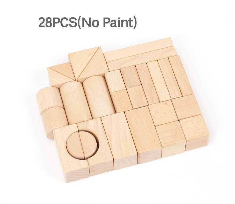 28-piece unpainted wooden building blocks set for Montessori learning | Eco-friendly toys for 3+ year olds