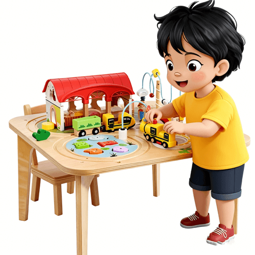 A four-year-old exploring open-ended play with building blocks and art supplies, sparking creativity and self-expression through imaginative storytelling.