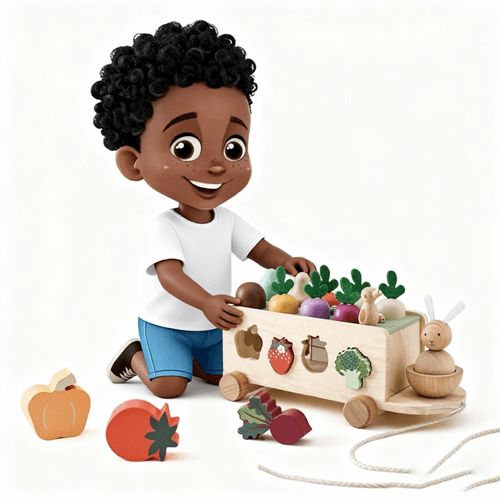 A toddler playing with open-ended Montessori toys that encourage imagination, problem-solving, and creative exploration.