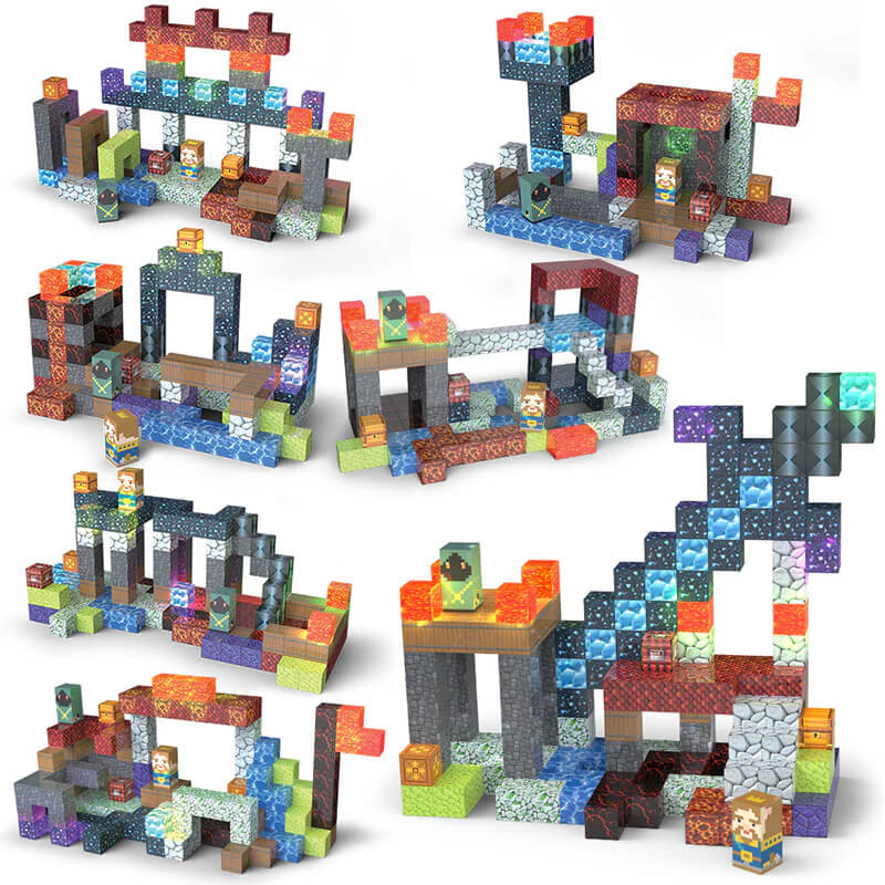 166-piece magnetic building blocks set for kids - create your own knight adventure kingdom with swords, monsters, and treasures