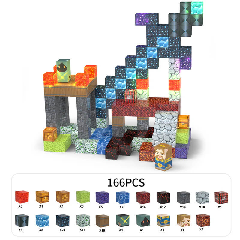 166-piece magnetic building blocks set for kids - create your own knight adventure kingdom with swords, monsters, and treasures