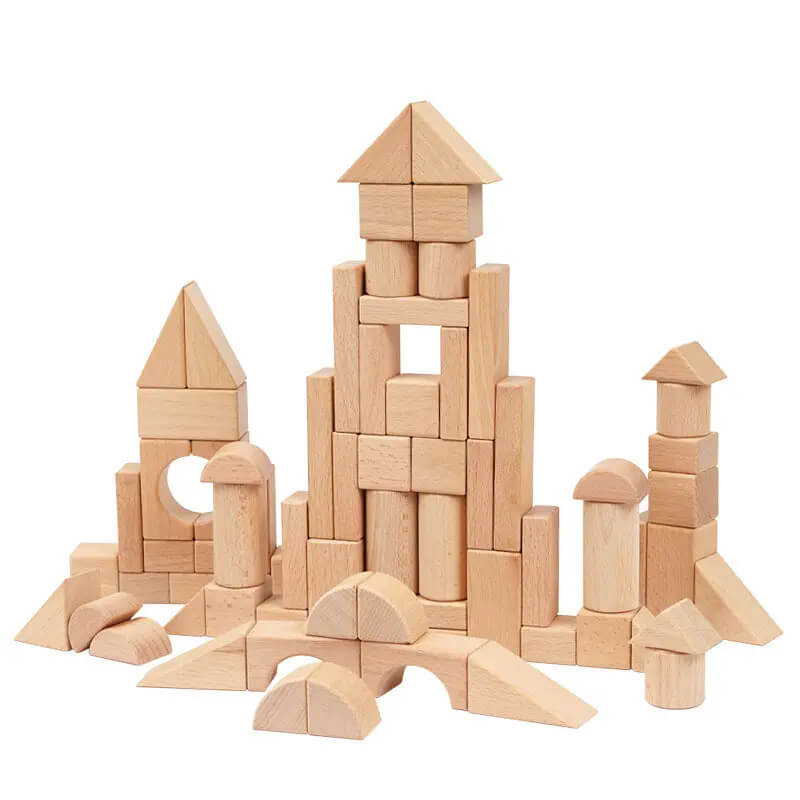 68-piece unpainted wooden building blocks set for Montessori learning | Eco-friendly toys for 3+ year olds