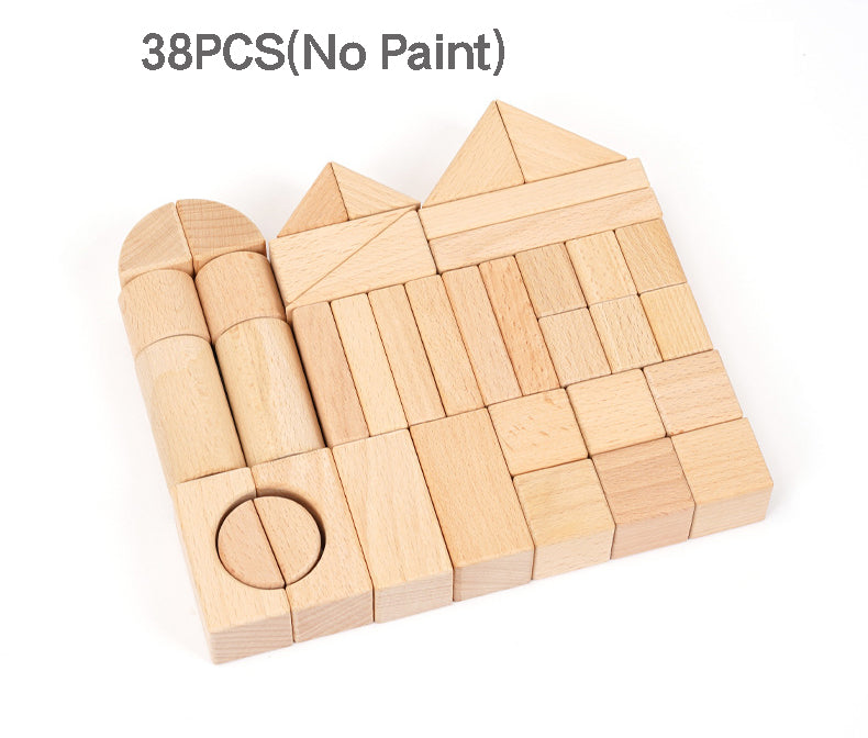38-piece unpainted wooden building blocks set for Montessori learning | Eco-friendly toys for 3+ year olds