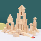 68-teiliges unbemaltes Holzbausteine-Set für Montessori-Lernen | Umweltfreundliches Spielzeug für Kinder ab 3 Jahren