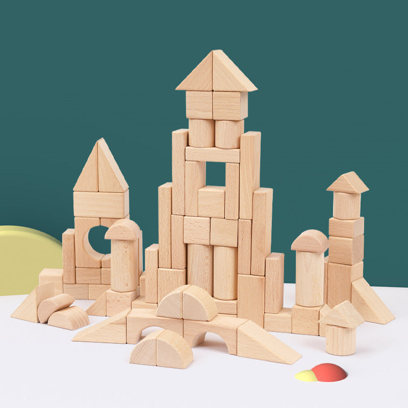 68-piece unpainted wooden building blocks set for Montessori learning | Eco-friendly toys for 3+ year olds