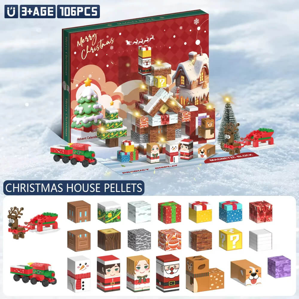 A family enjoying building the Magnetic Christmas Countdown Calendar together during the holidays.