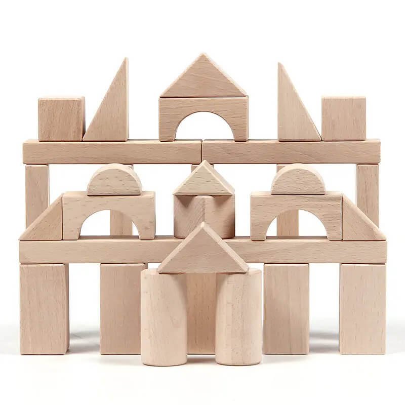 Beechwood smiley face building blocks for 2 year olds - 23-piece set with 6 geometric shapes in non-toxic colors