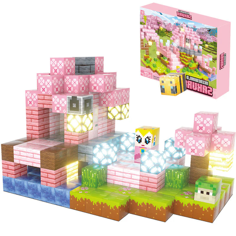 Cherry Blossom Princess Castle built with pink open-ended blocks – a magical building toy for creative kids.