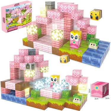 Cherry Blossom Princess Castle built with pink open-ended blocks – a magical building toy for creative kids.