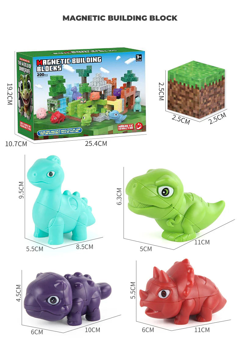 Child building dinosaur world with magnetic blocks | Best STEM toys for 3 year olds