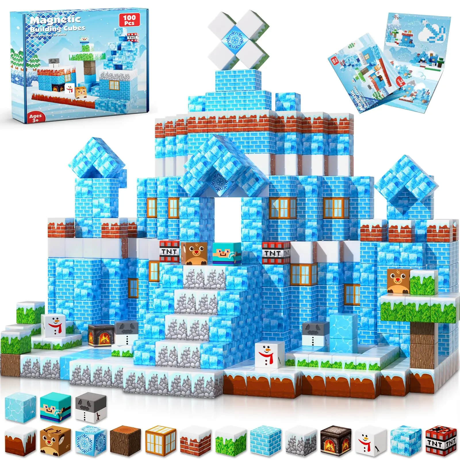 Children use magnetic ice and snow castle blocks to build ice and snow palaces, and experience the open-ended creative fun similar to minecraft magnetic blocks