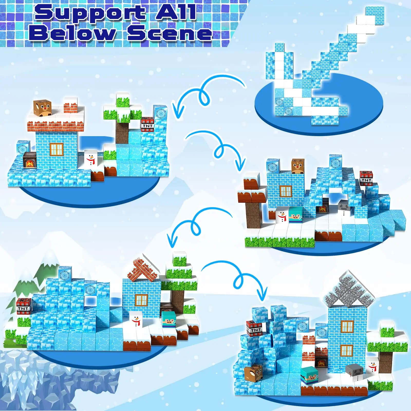 Children use magnetic ice and snow castle blocks to build ice and snow palaces, and experience the open-ended creative fun similar to minecraft magnetic blocks