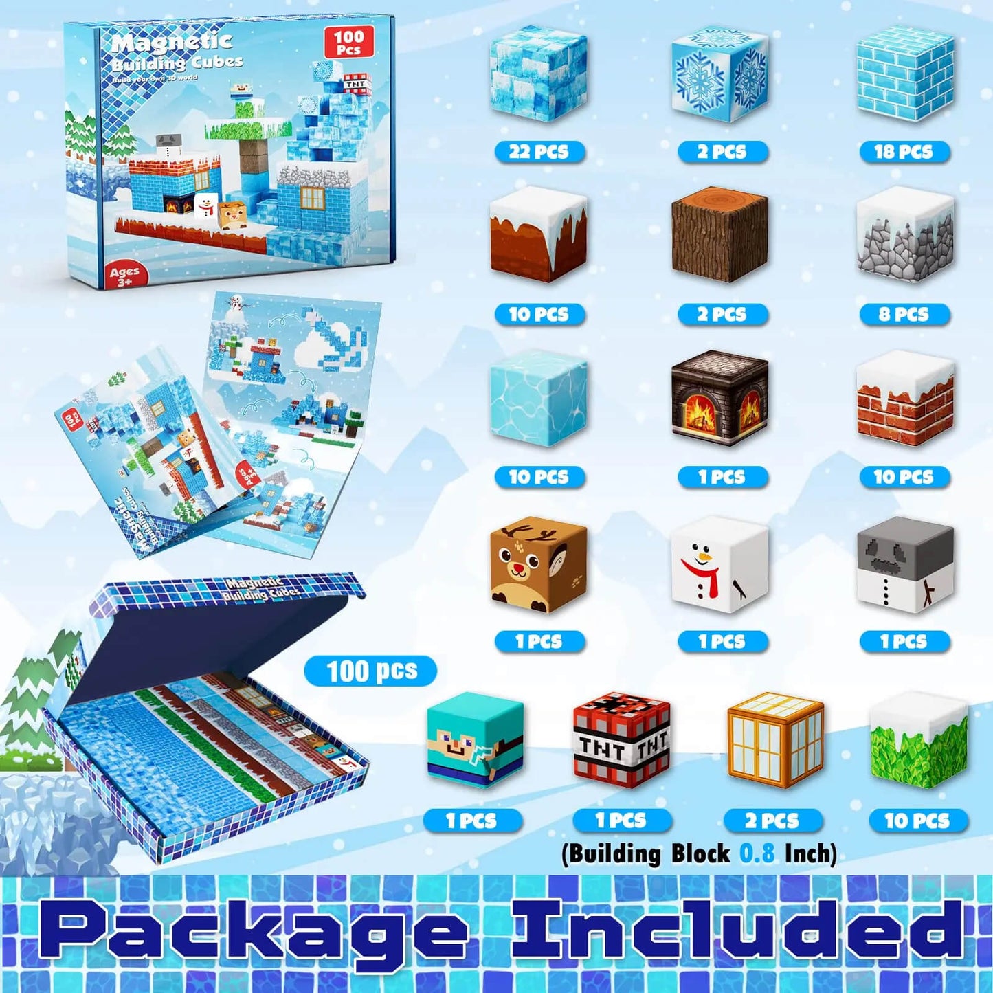 Children use magnetic ice and snow castle blocks to build ice and snow palaces, and experience the open-ended creative fun similar to minecraft magnetic blocks