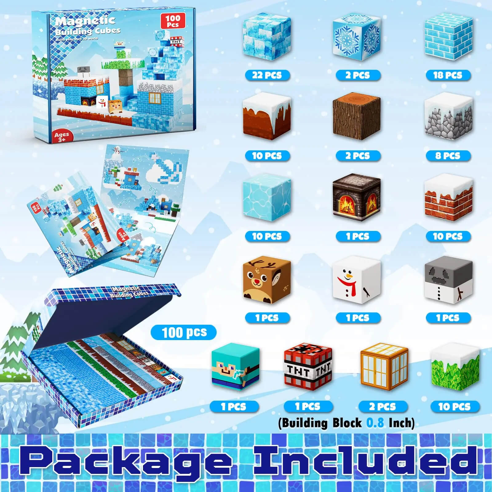 Children use magnetic ice and snow castle blocks to build ice and snow palaces, and experience the open-ended creative fun similar to minecraft magnetic blocks