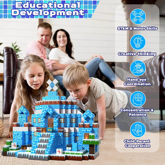 Children use magnetic ice and snow castle blocks to build ice and snow palaces, and experience the open-ended creative fun similar to minecraft magnetic blocks