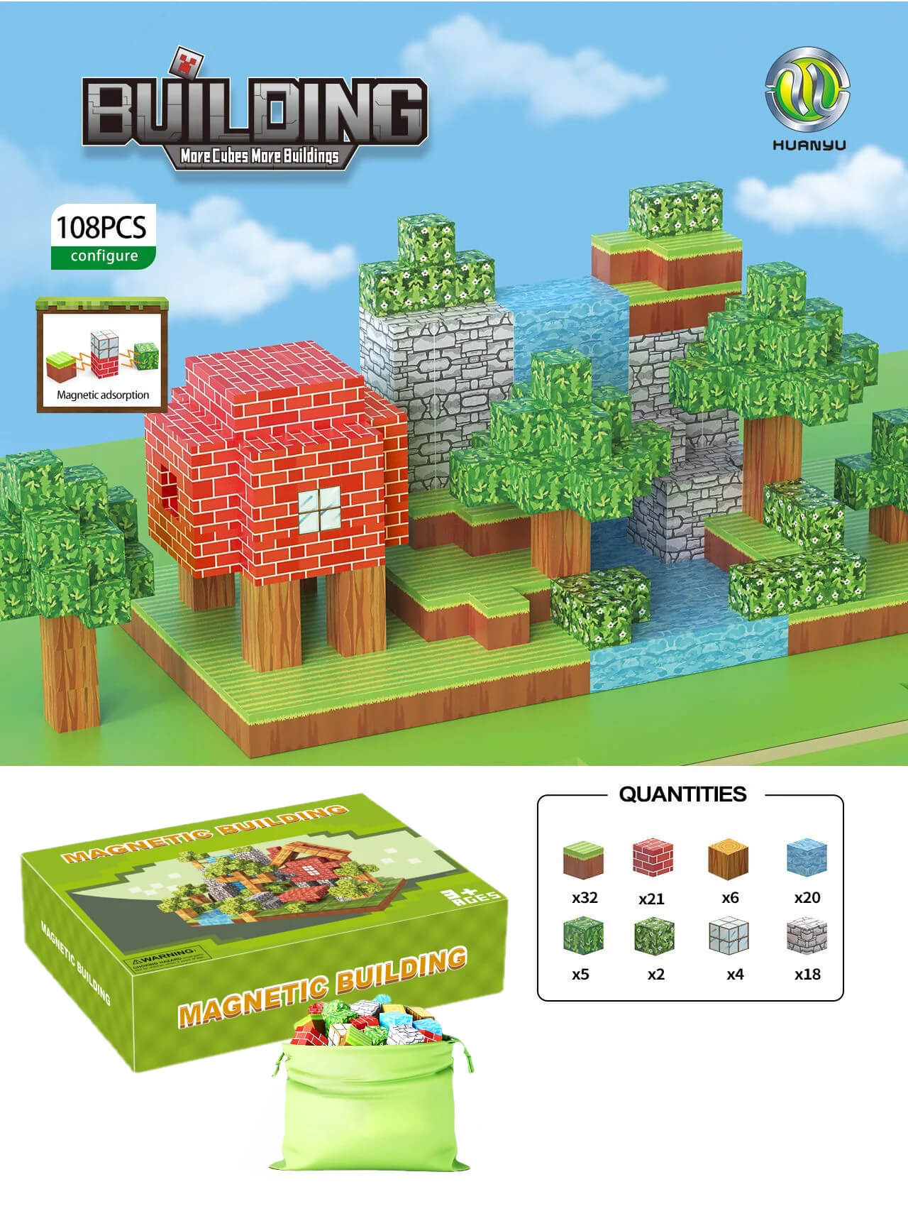 Montessori Magnetic Blocks Mountain Stream - 275pcs Magnetic Building Set with Waterfall Design