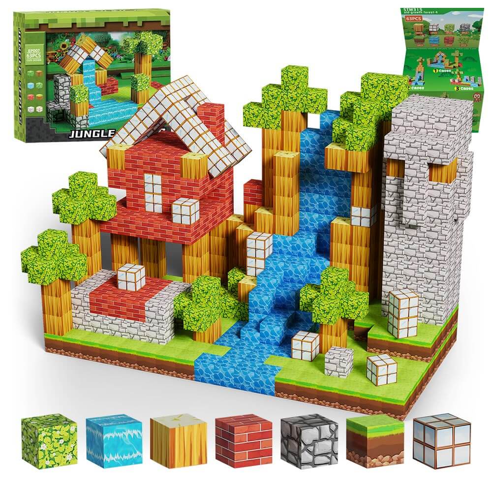 Montessori Magnetic Blocks Mountain Stream - 275pcs Magnetic Building Set with Waterfall Design