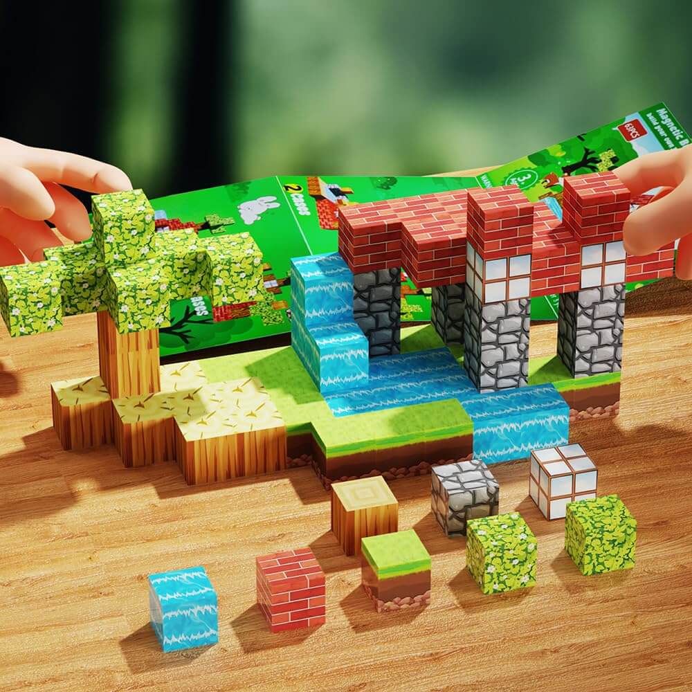 Montessori Magnetic Blocks Mountain Stream - 275pcs Magnetic Building Set with Waterfall Design