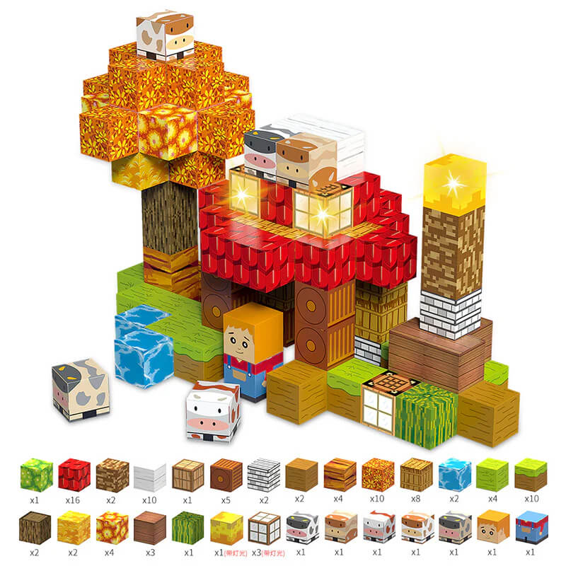 Pixel farm magnetic building blocks set with animals, river, barn and windmill – best toys for 3 year olds to build and explore