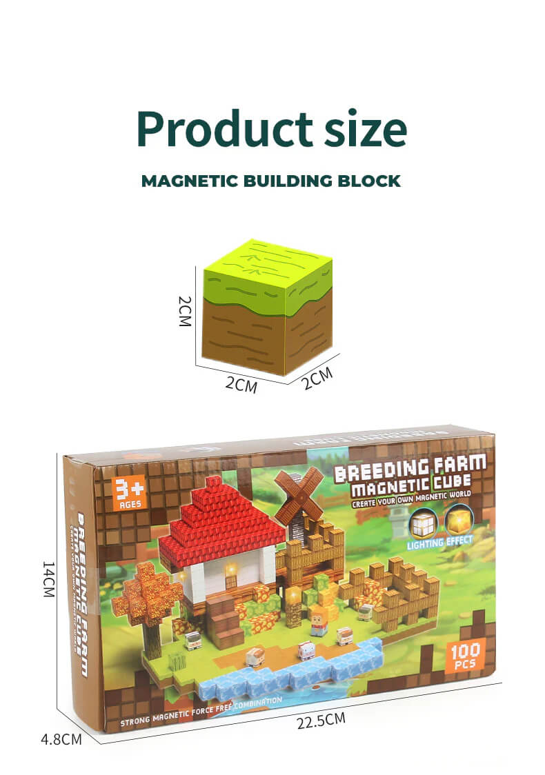 Pixel farm magnetic building blocks set with animals, river, barn and windmill – best toys for 3 year olds to build and explore
