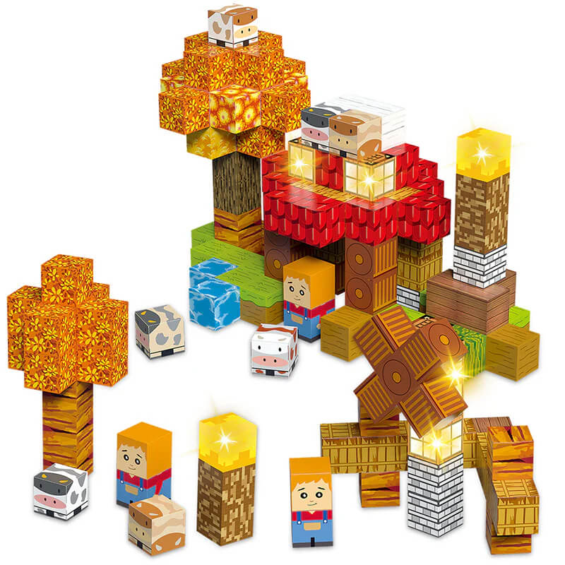 Pixel farm magnetic building blocks set with animals, river, barn and windmill – best toys for 3 year olds to build and explore