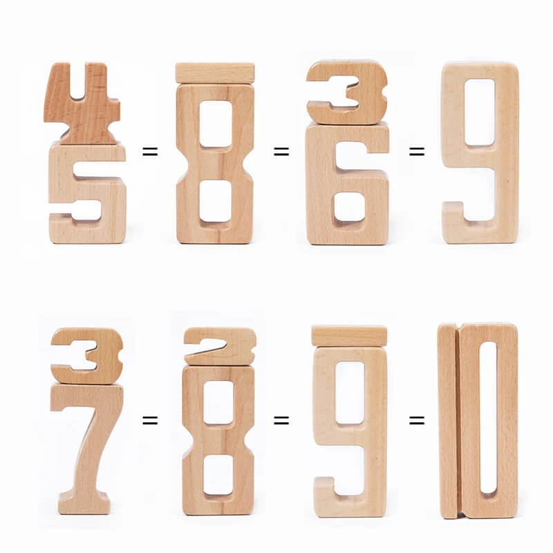 Preschooler using eco-friendly wooden number blocks as learning toys for early math