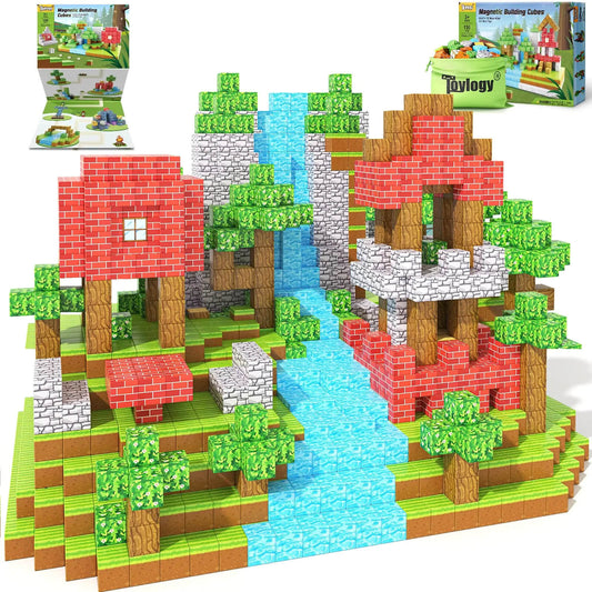 The Perfect Montessori Forest Set: Vibrant minecraft magnetic blocks ready for building imaginative woodland scenes.