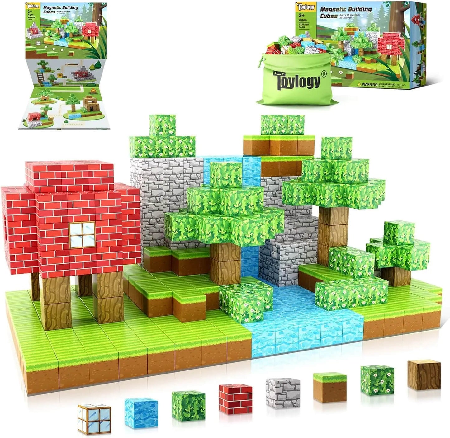 The Perfect Montessori Forest Set: Vibrant minecraft magnetic blocks ready for building imaginative woodland scenes.