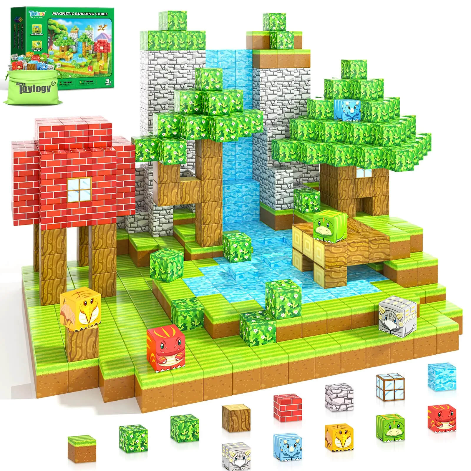 The Perfect Montessori Forest Set: Vibrant minecraft magnetic blocks ready for building imaginative woodland scenes.