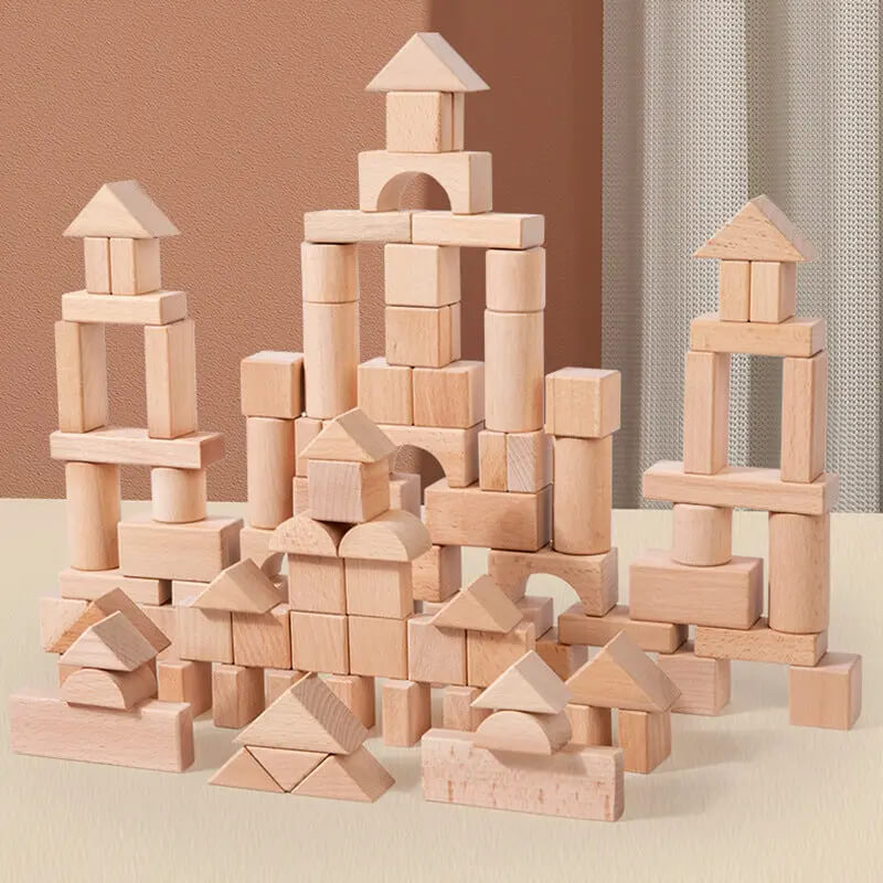 Unpainted Solid Wood Castle Building Blocks montessori
