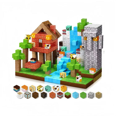 Close-up of Montessori jungle magnetic blocks: wooden tree, vine, and animal pieces with safe embedded magnets