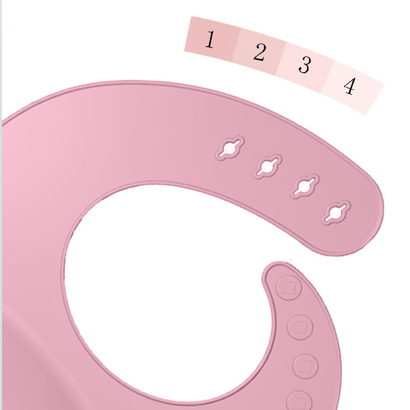 Baby bib with 4-level adjustable neck strap and rounded edges for comfort