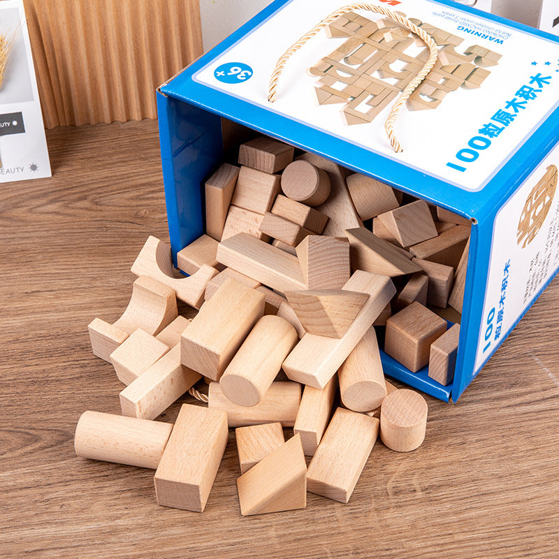 Unpainted Solid Wood Castle Building Blocks