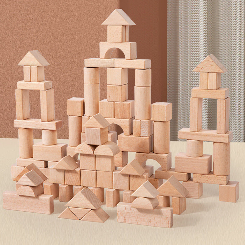 Unpainted Solid Wood Castle Building Blocks