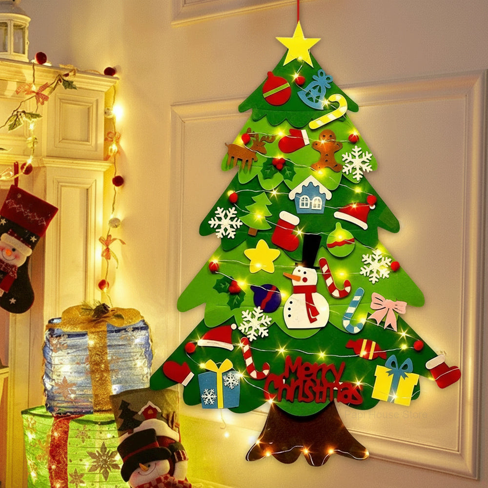  A joyful child hanging DIY Christmas ornaments on the tree, enjoying creative play with our kid-friendly decoration set.