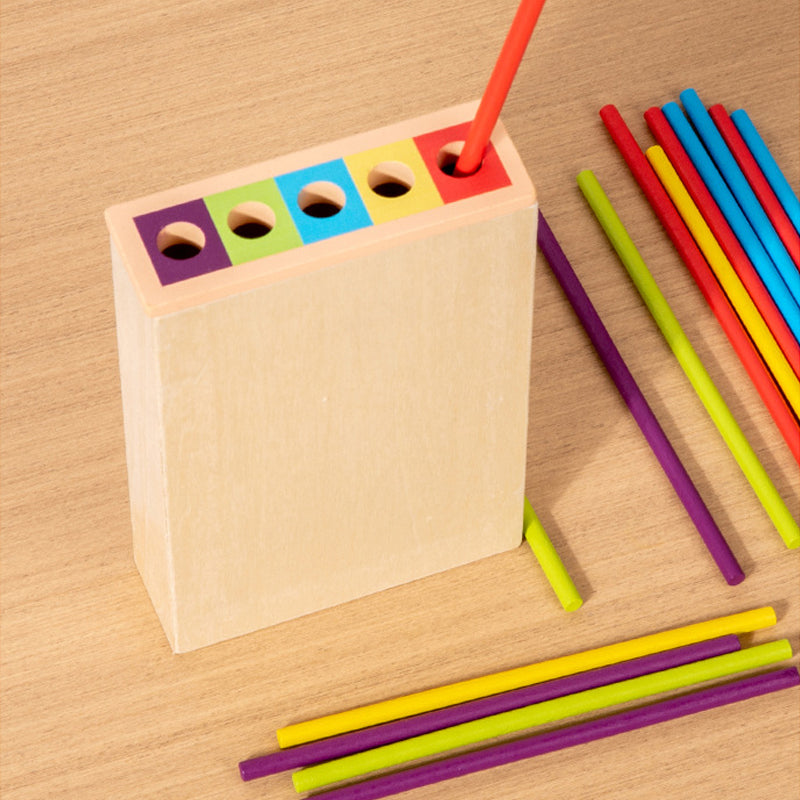 Color sorting wooden stick game for kids to improve hand-eye coordination and fine motor skills