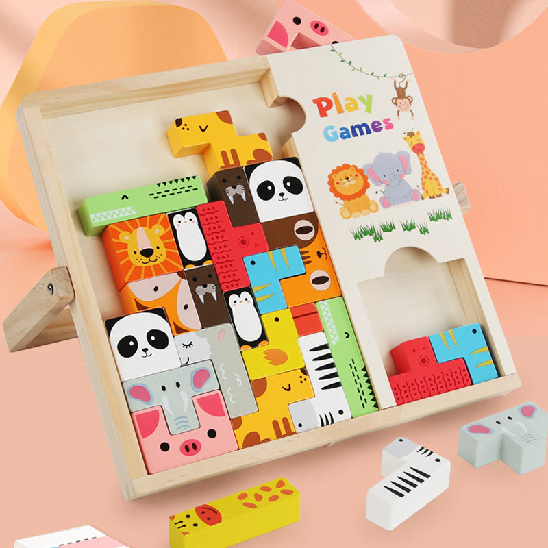 Colorful wooden 3D Tetris puzzle toy for kids with parent-child play and brain development features 
