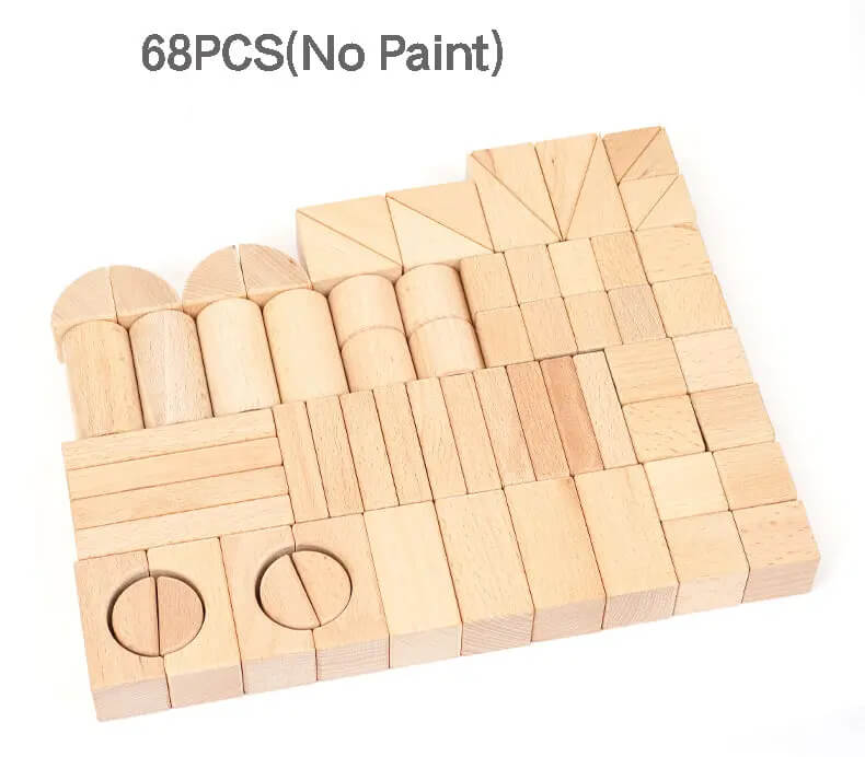 68-piece unpainted wooden building blocks set for Montessori learning | Eco-friendly toys for 3+ year olds