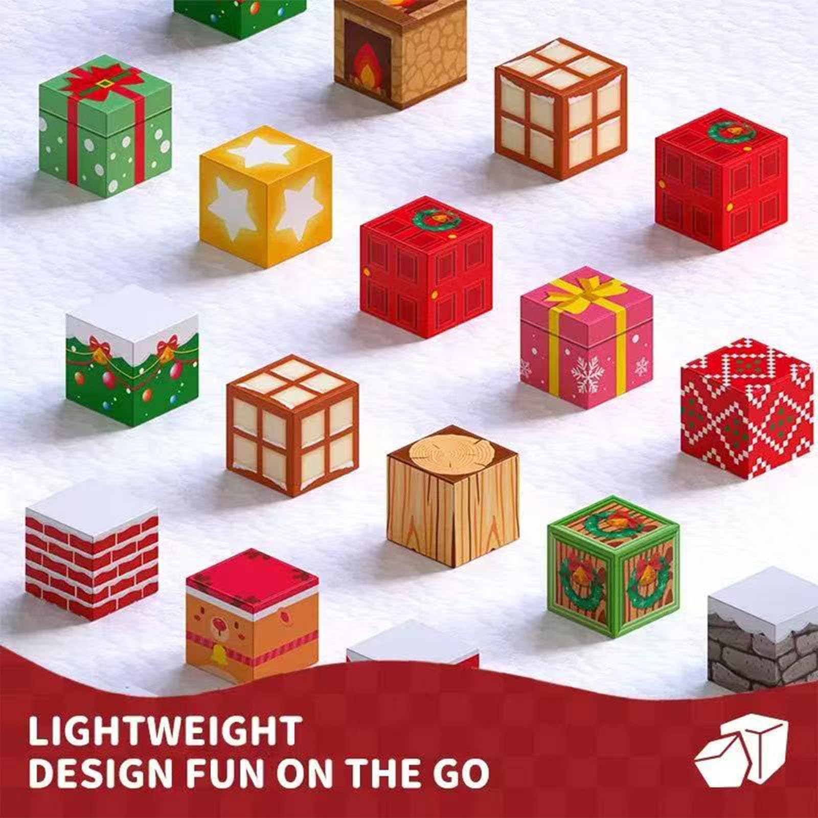 45-piece magnetic block travel toy set for building a festive Christmas scene and creative play.