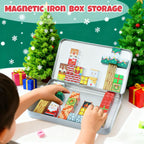 45-piece magnetic block travel toy set for building a festive Christmas scene and creative play.