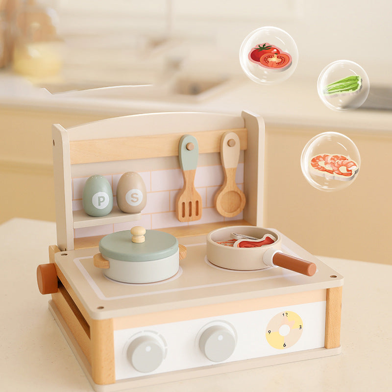 Children role-play kitchen toy set made from smooth natural wood