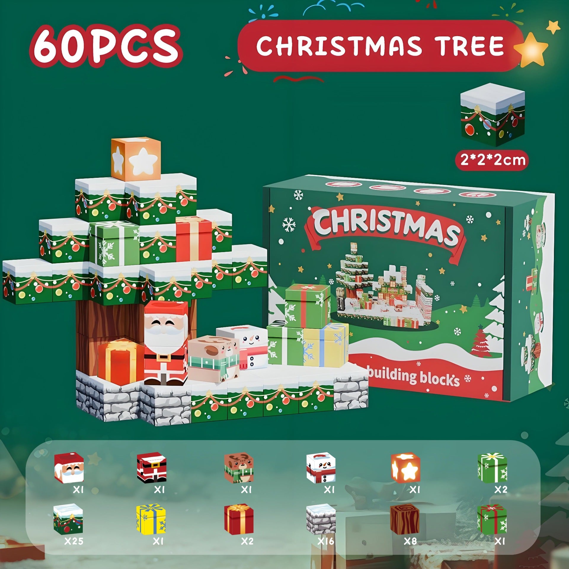 Parents and children developing fine motor skills through festive magnetic block play
