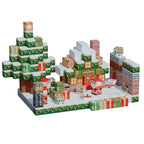 Parents and children developing fine motor skills through festive magnetic block play