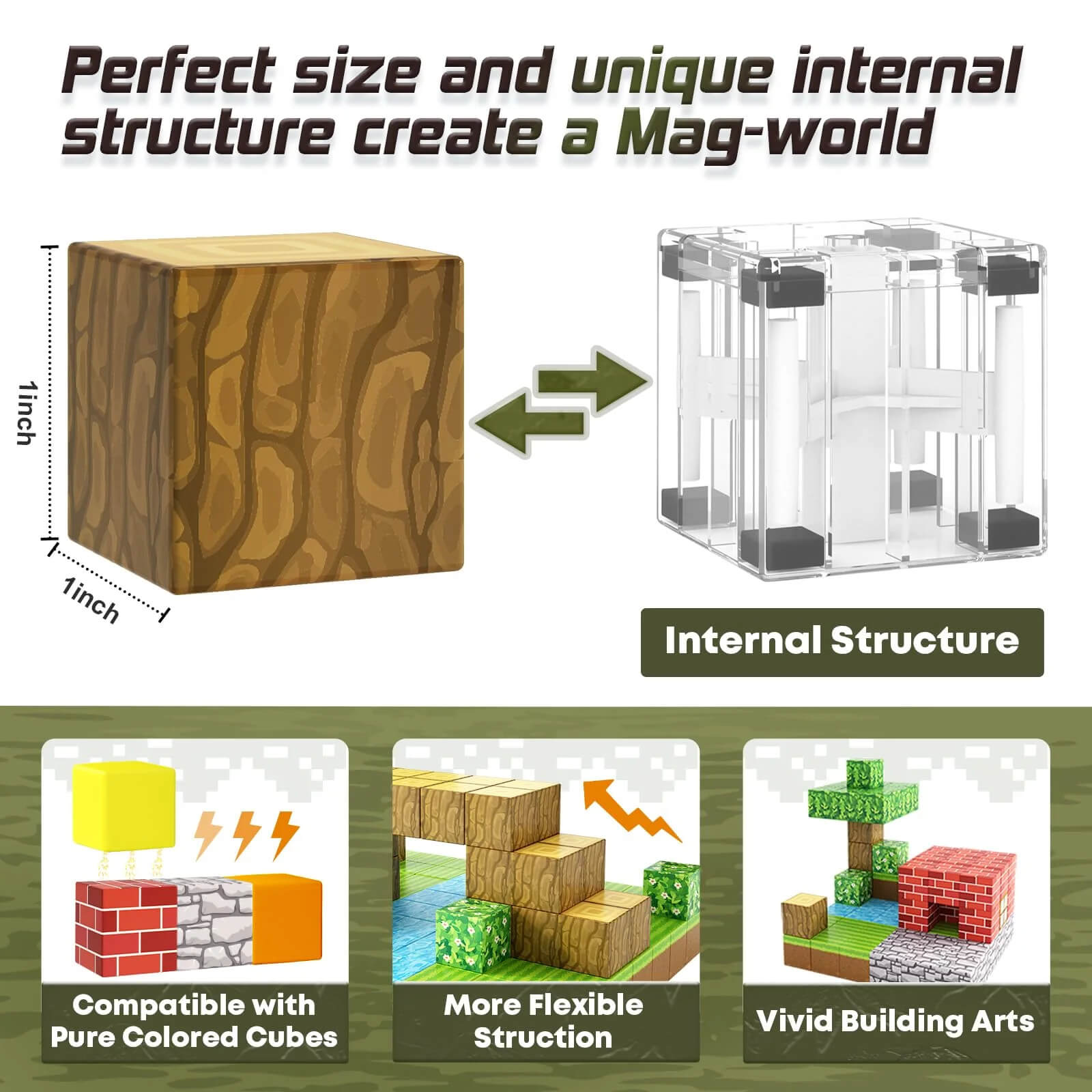 Child playing with Montessori magnetic building blocks creating primeval forest scene with trees, animals and rocks - educational STEM toy with magnets