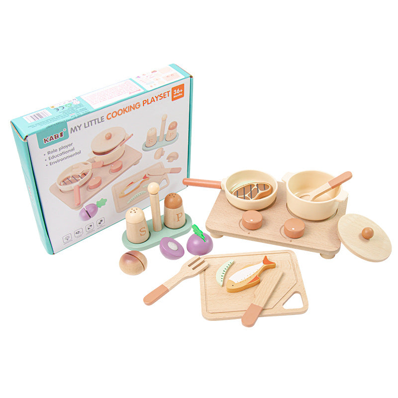 Montessori wooden food toy set with matching plates for toddlers
