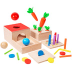Montessori toy set with foldable storage box and colorful interactive lids