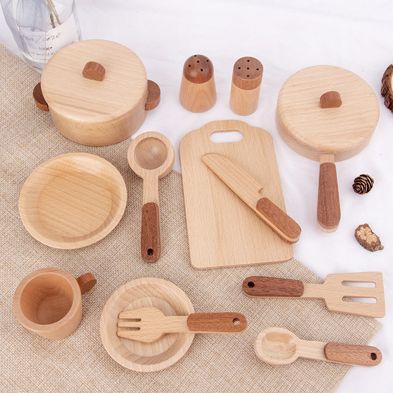 Montessori-inspired wooden kitchen playset for toddlers with realistic accessories