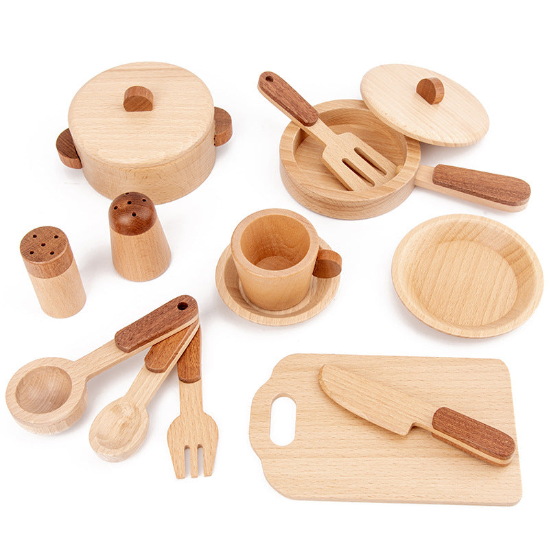 Montessori-inspired wooden kitchen playset for toddlers with realistic accessories