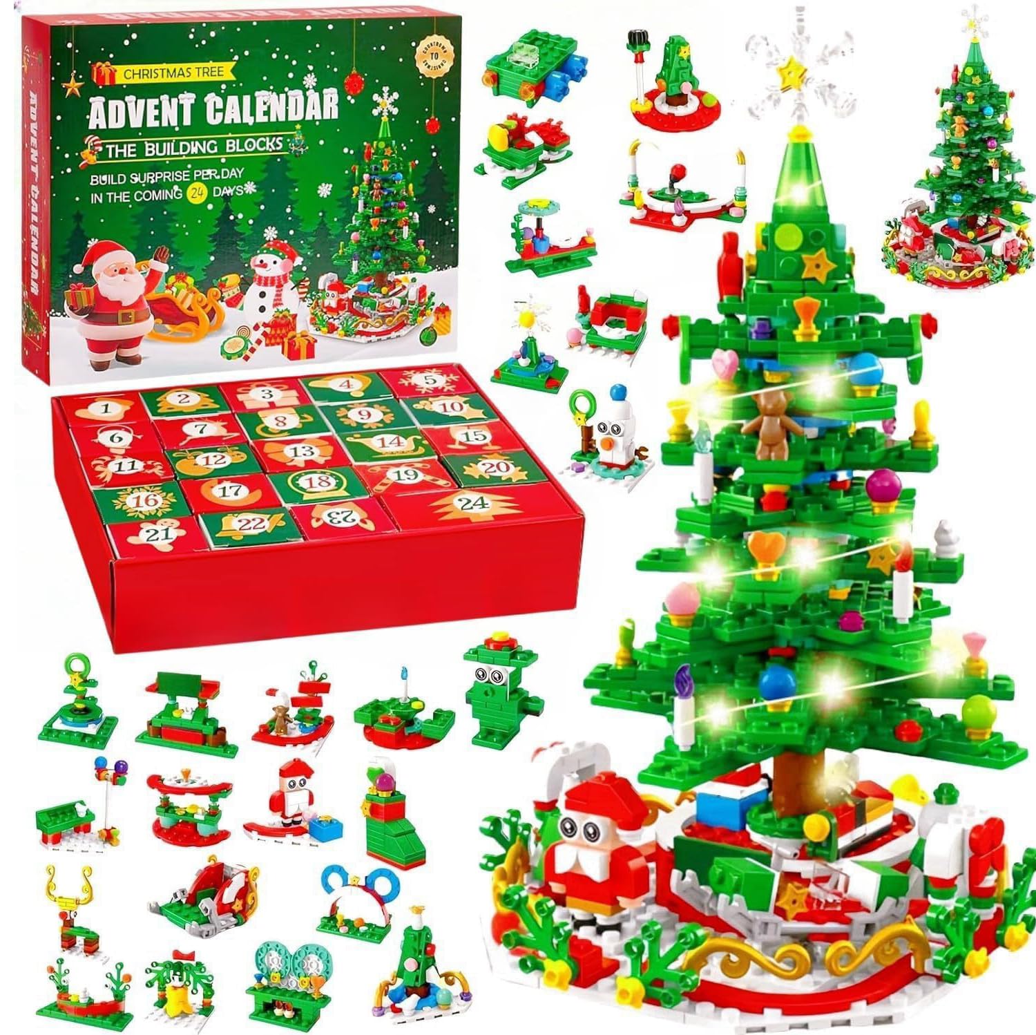  All 24 models from the Christian building set, including a Christmas tree, snowman, reindeer, and Santa Claus.