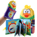 Multi-functional baby sensory book in duck puppet design, perfect for early learning and interactive play